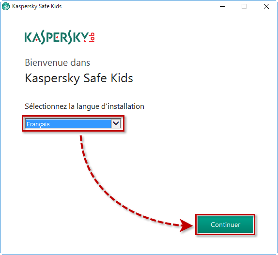 Sélectionner la langue d'installation de Kaspersky Safe Kids