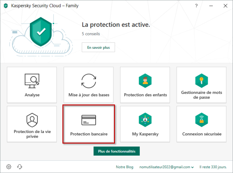 Accéder à la Protection bancaire dans Kaspersky Security Cloud 19