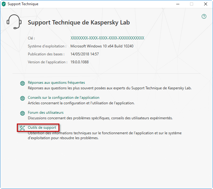 Accédez aux outils de support dans Kaspersky Small Office Security 6
