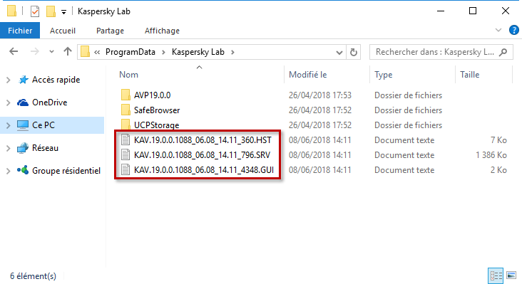 Emplacement des fichiers de traces de Kaspersky Small Office Security 6
