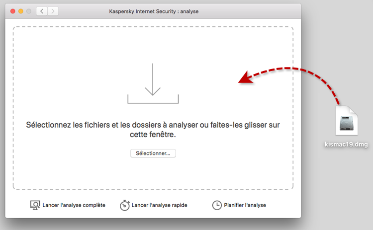 Lancer l'analyse d'un fichier dans Kaspersky Internet Security 19 for Mac