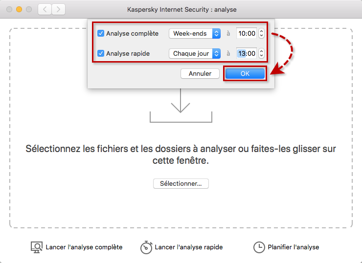 Configurer la planification de l'analyse dans Kaspersky Internet Security 19 for Mac