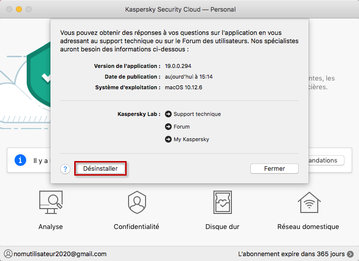 Désinstaller Kaspersky Security Cloud 19 for Mac