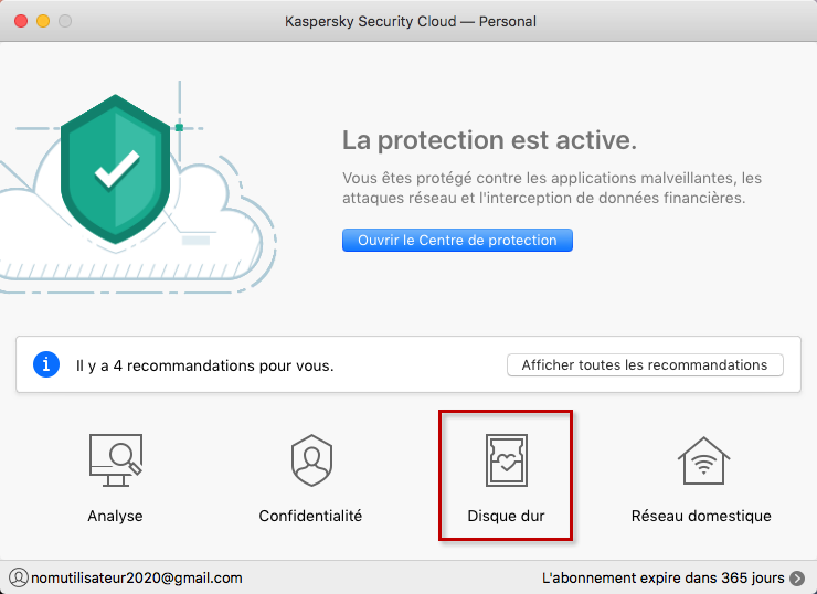 Accéder au diagnostic du disque dur dans Kaspersky Security Cloud 19 for Mac