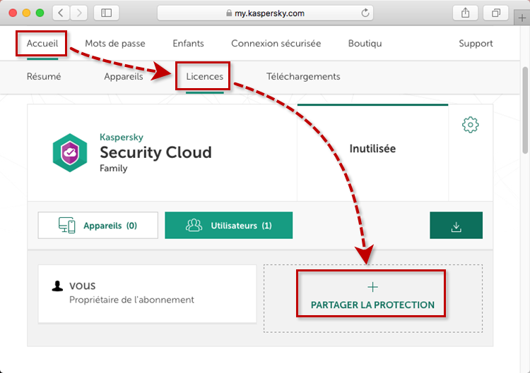 Partager la protection Kaspersky Security Cloud 19 for Mac avec un autre utilisateur
