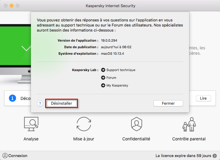 Désinstaller Kaspersky Internet Security 19 for Mac