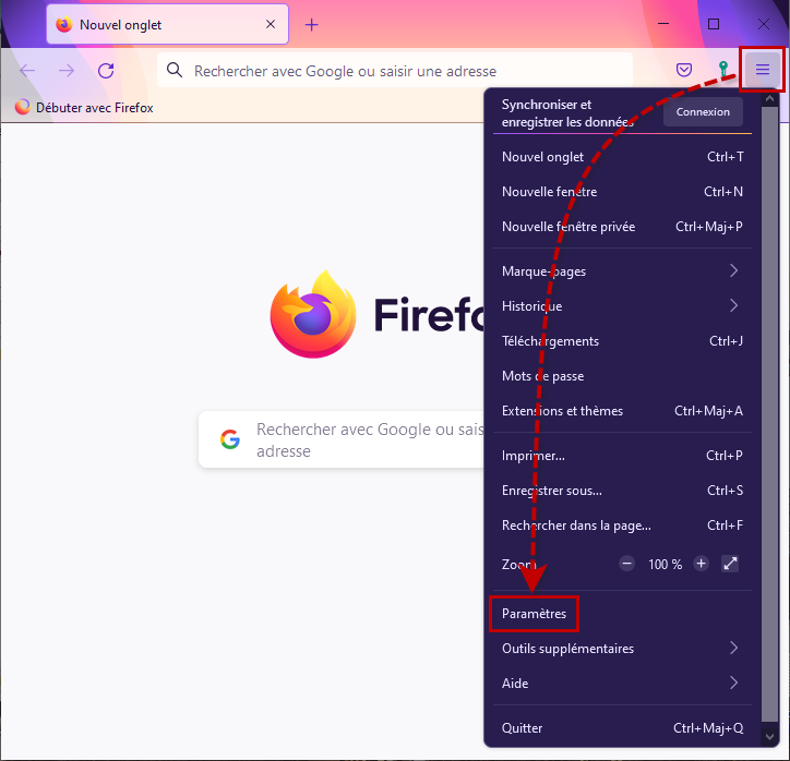 Ouvrir les options de Mozilla Firefox