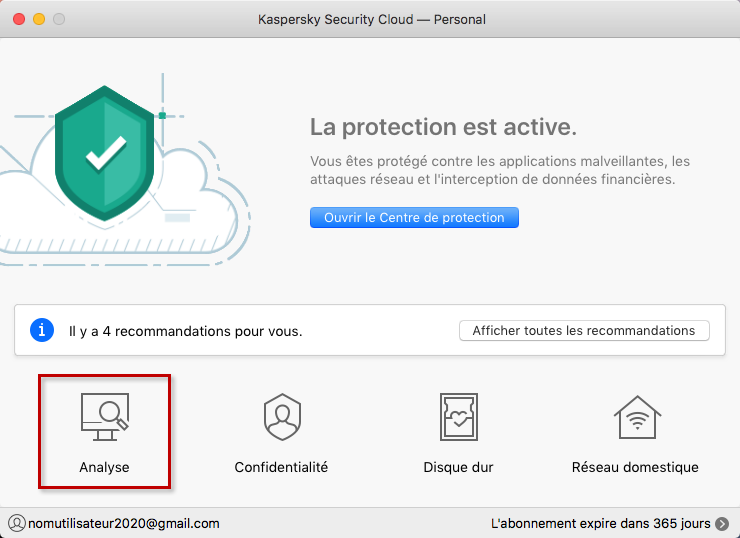 Accéder à l'analyse dans Kaspersky Security Cloud 19 for Mac