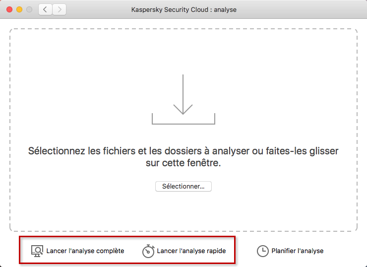 Lancer l'analyse dans Kaspersky Security Cloud 19 for Mac
