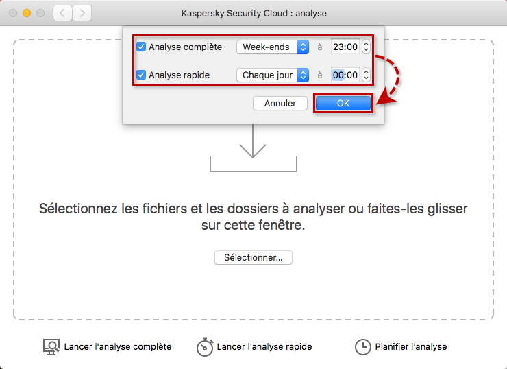 Configurer la planification de l'analyse dans Kaspersky Security Cloud 19 for Mac
