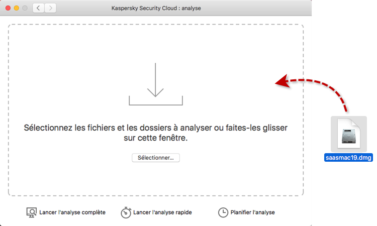Lancer l'analyse d'un fichier dans Kaspersky Security Cloud 19 for Mac