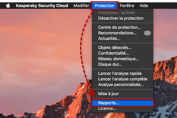 Accéder aux rapports dans Kaspersky Security Cloud 19 for Mac