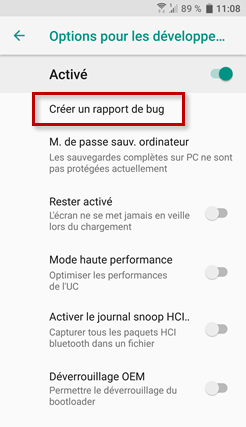 Créer un rapport de bug sur Android