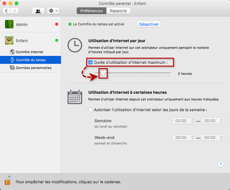 Configurer le temps d'utilisation d'Internet maximum dans Kaspersky Internet Security 19 for Mac