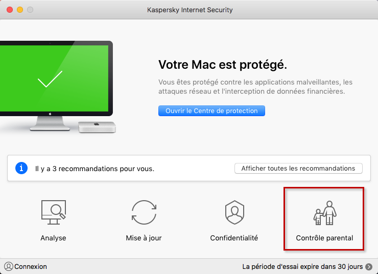 Accéder au Contrôle parental dans Kaspersky Internet Security 19 for Mac