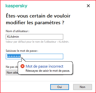 Mot de passe oublié pour une application de Kaspersky.