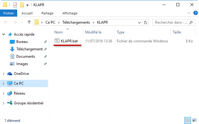 Exécuter le fichier KLAPR.bat pour réinitialiser le mot de passe d'une application de Kaspersky.