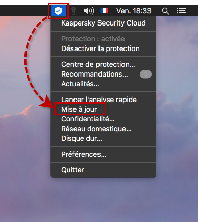 Lancer la mise à jour dans Kaspersky Security Cloud 19 for Mac