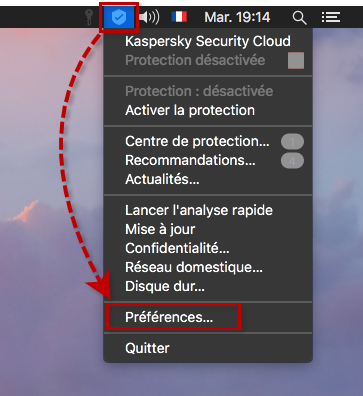 Accéder aux préférences de Kaspersky Security Cloud 19 for Mac