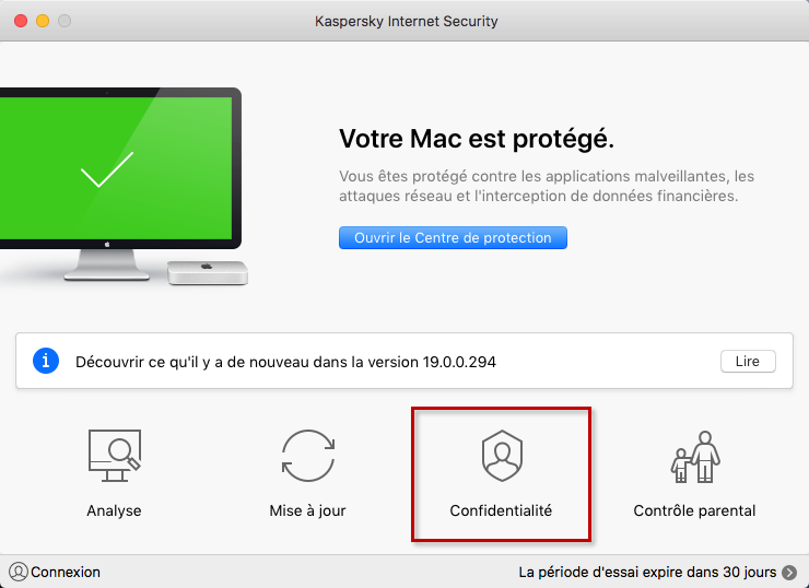 Accéder aux préférences de confidentialité dans Kaspersky Internet Security 19 for Mac