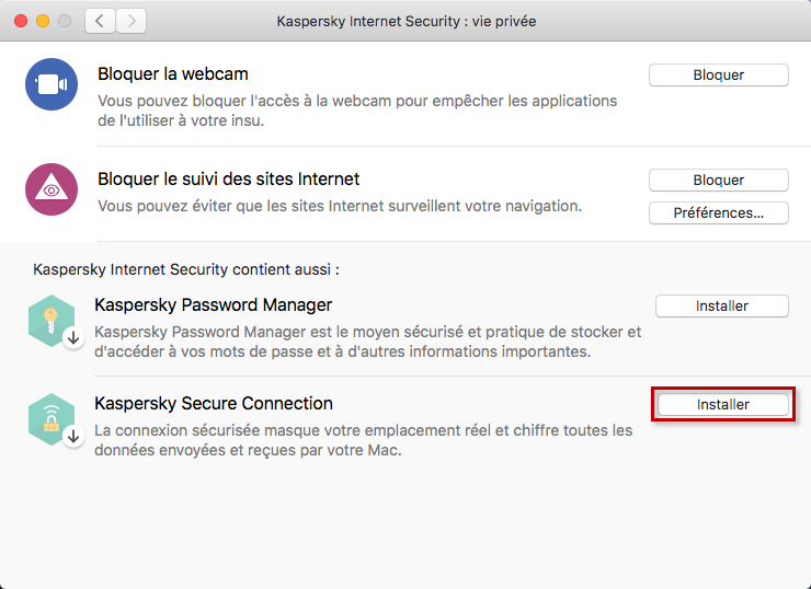 Accéder à la page de Kaspersky Secure Connection for Mac sur App Store