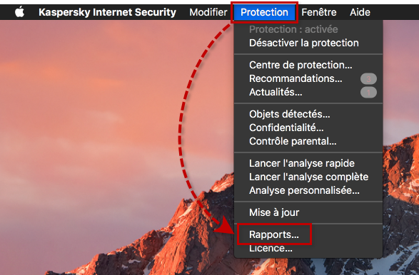 Accéder aux rapports dans Kaspersky Internet Security 19 for Mac
