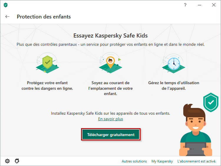 Passer au téléchargement de Kaspersky Safe Kids depuis la fenêtre de Kaspersky Internet Security 20