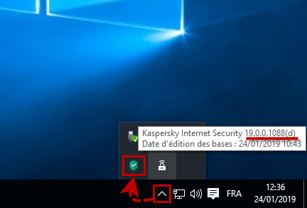 Consulter le numéro de version dans le menu contextuel de l'icône de Kaspersky Internet Security dans la barre de tâches