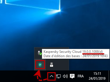 Consulter le numéro de version dans le menu contextuel de l'icône de Kaspersky Security Cloud dans la barre de tâches
