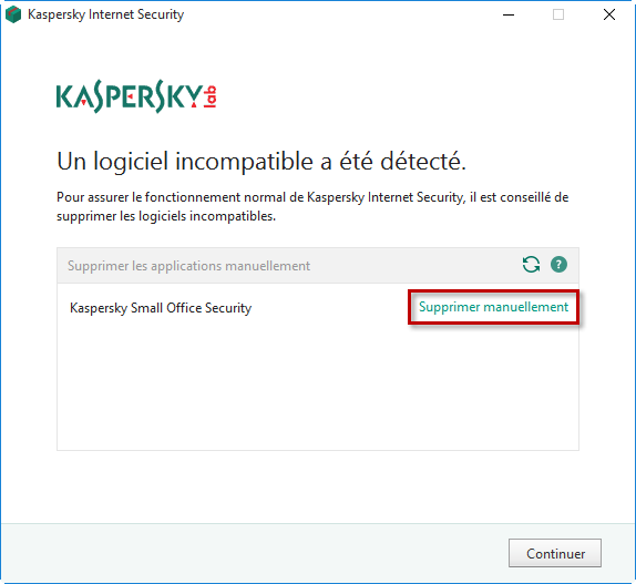 Supprimer manuellement des applications de Kaspersky Lab incompatibles lors de l'installation de Kaspersky Internet Security 19
