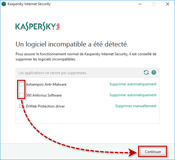 Garder les logiciels incompatibles lors de l'installation de Kaspersky Internet Security 19