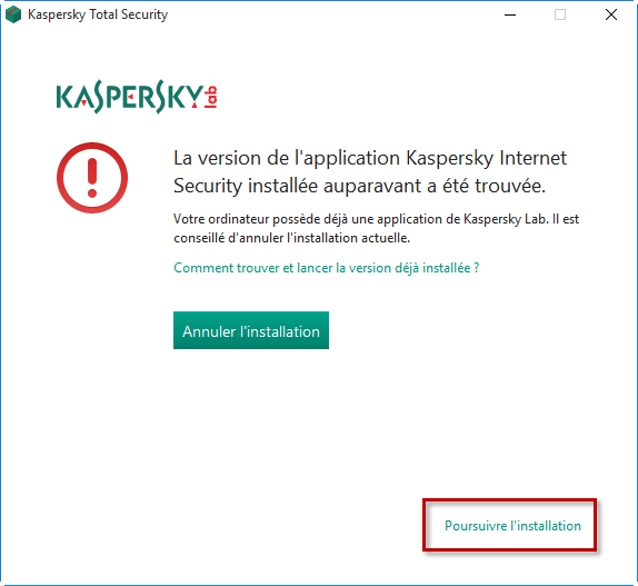 Supprimer automatiquement des applications de Kaspersky Lab incompatibles lors de l'installation de Kaspersky Total Security 19 