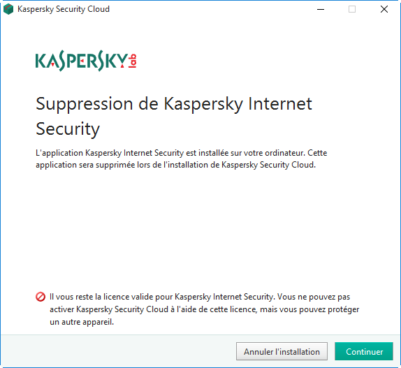 Supprimer automatiquement des applications de Kaspersky Lab incompatibles lors de l'installation de Kaspersky Security Cloud 19 