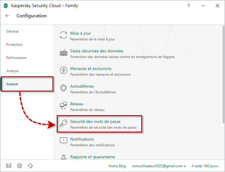 Accéder aux paramètres de la sécurité des mots de passe dans Kaspersky Security Cloud 19