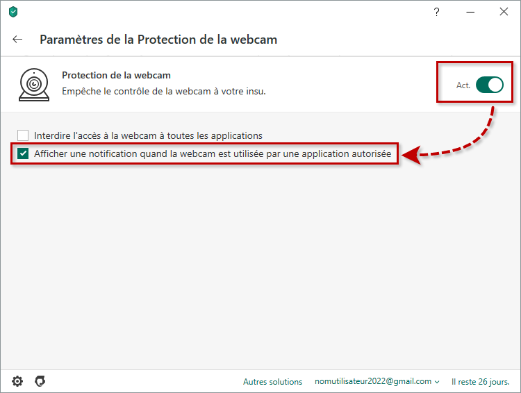 Activer et configurer la protection de la webcam dans Kaspersky Security Cloud 20