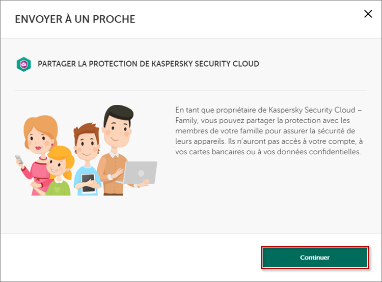 Continuer l'envoi de la licence de Kaspersky Security Cloud 20 à un autre utilisateur