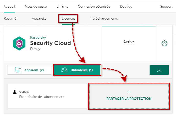 Partager la protection Kaspersky Security Cloud 20 avec un autre utilisateur