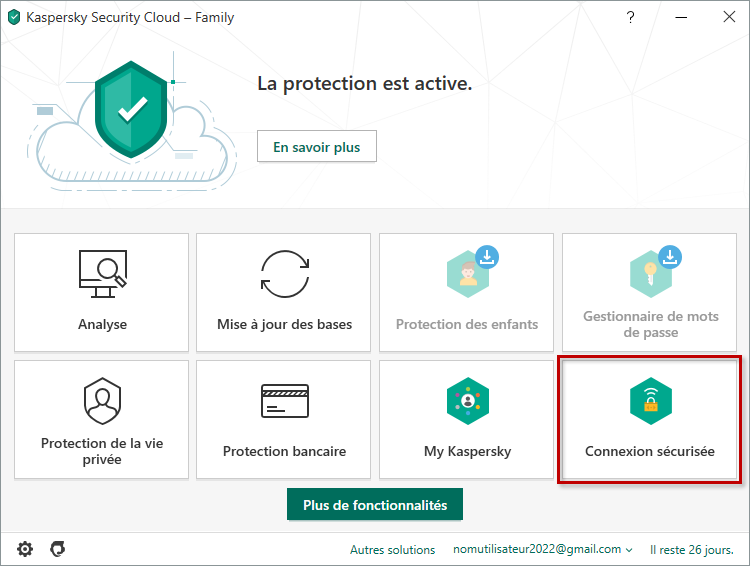 Accéder à la Connexion sécurisée via Kaspersky Security Cloud 20