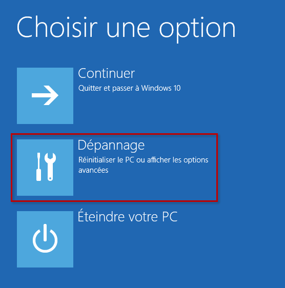 Sélectionner Dépannage dans Windows 10.
