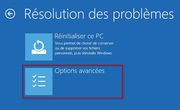 Accéder aux options avancées de démarrage de Windows 10
