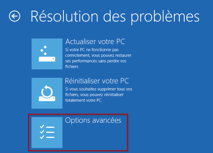 Accéder aux options avancées de démarrage de Windows 8 et 8.1