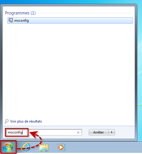Entrer la commande msconfig sur Windows 7 et Windows Vista