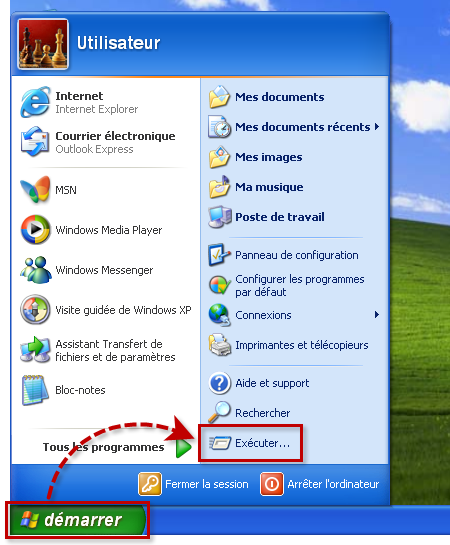 Lancer la commande Exécuter dans Windows XP