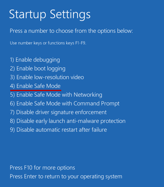 Activer le mode sans échec dans Windows 10.