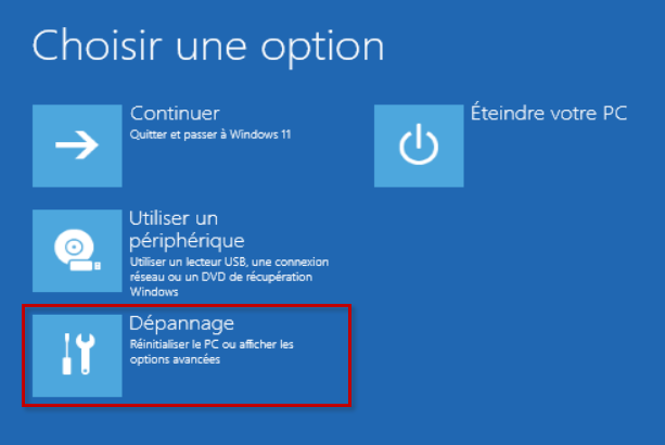 Sélectionner Dépannage dans Windows 11.