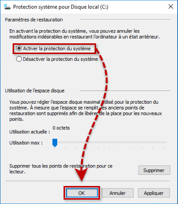 Désactiver la protection du système dans Windows 10