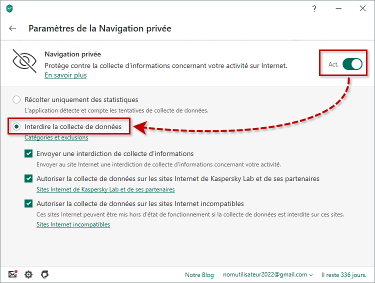 Interdire la collecte de données sur les sites à l’aide de Kaspersky Security Cloud 20