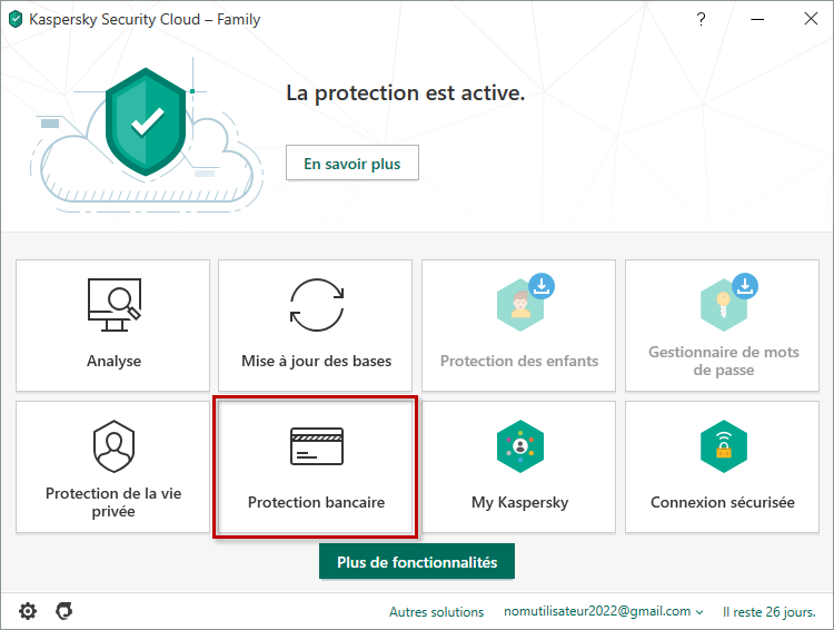 Accéder à la Protection bancaire dans Kaspersky Security Cloud 20