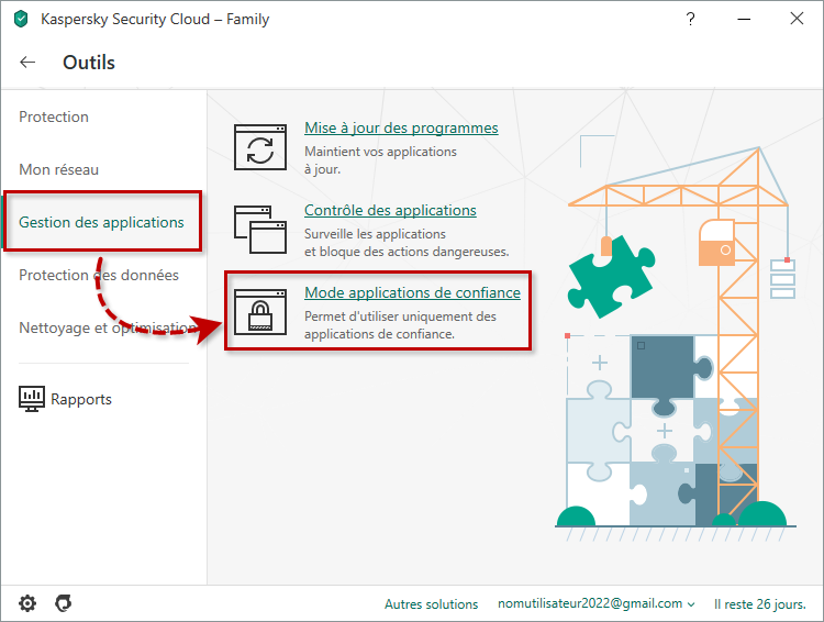 Accéder à la configuration du Mode applications de confiance dans Kaspersky Security Cloud 20