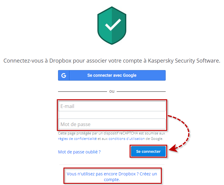 Se connecter à Dropbox depuis Kaspersky Total Security 20